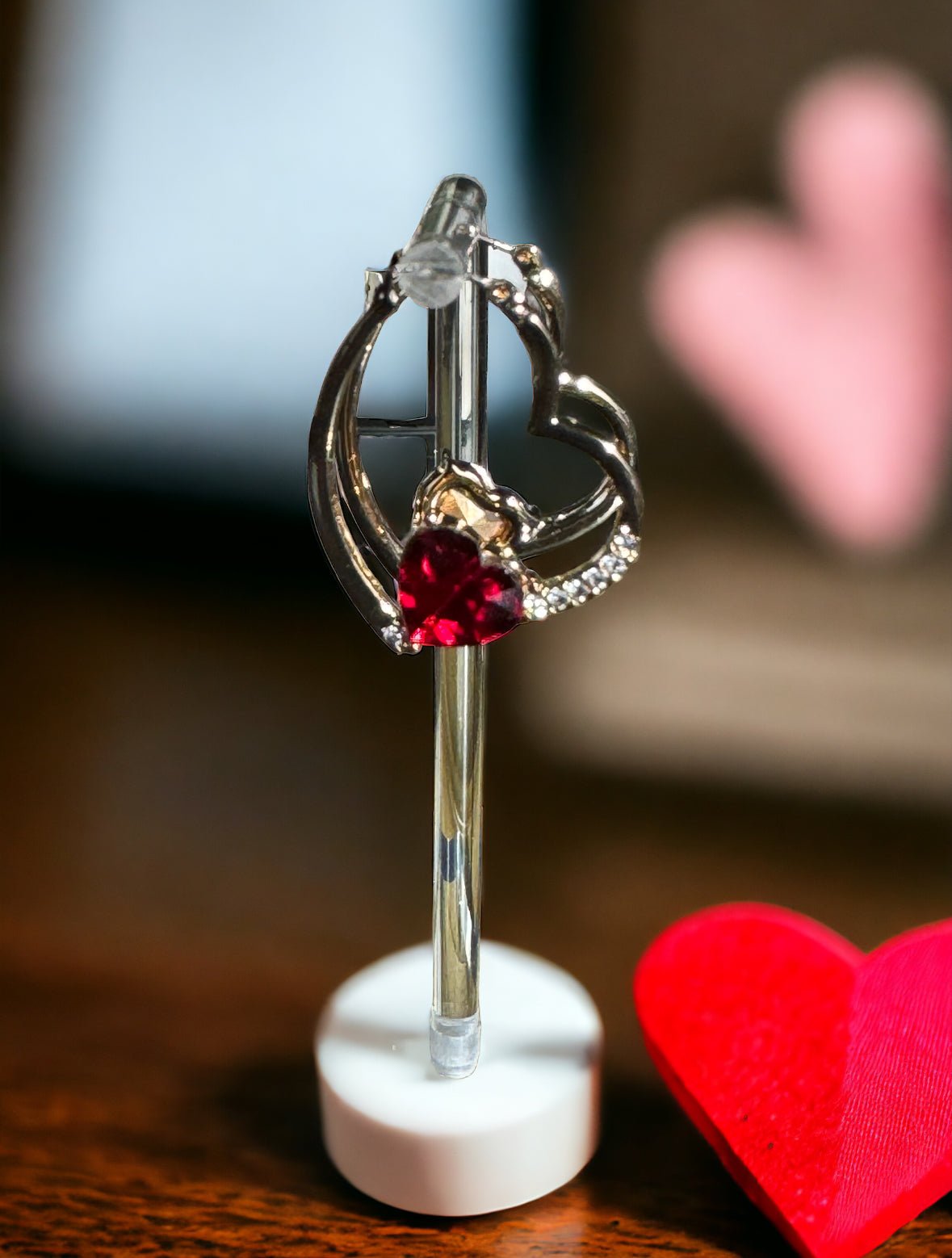 Red Stone Heart Hoops with Crystals Earrings - Reed House of Jewels