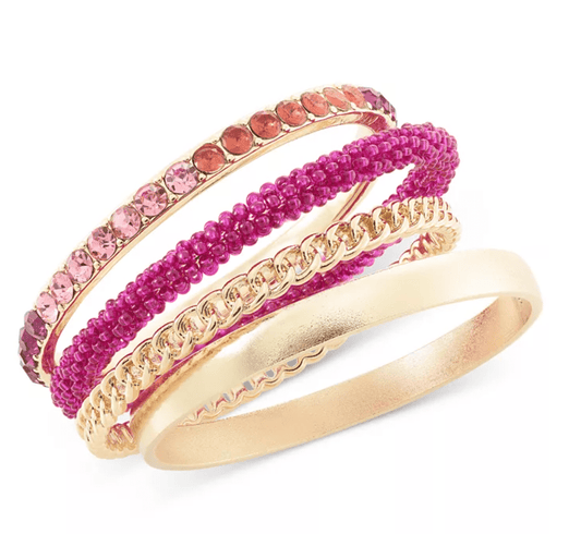 Gold - Tone 4 - Pcs. Set Color Crystal Stretch Bracelet Stack - Reed House of Jewels