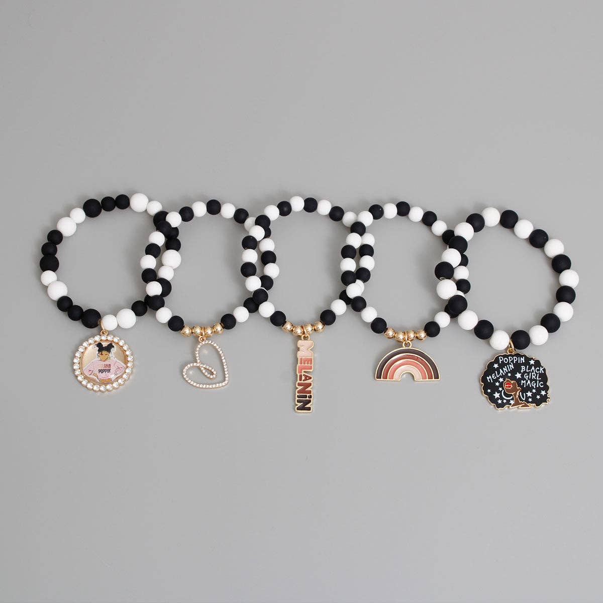 Black and White Beaded 5 pc Bracelet Stack - Reed House of Jewels