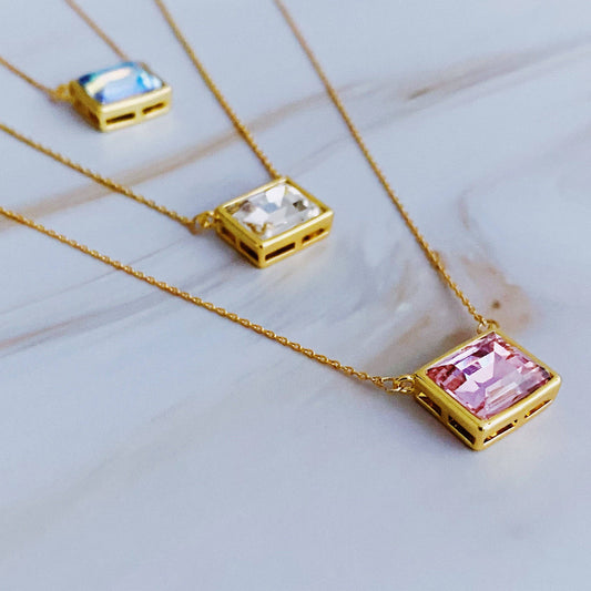 Clear Crystal Square Pendant Necklace: - Reed House of Jewels