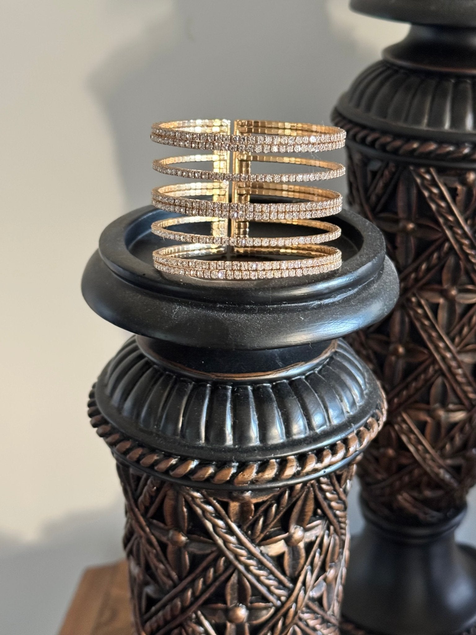 Gold Tone Crystal 5 Inch Cuff Bracelet - Reed House of Jewels