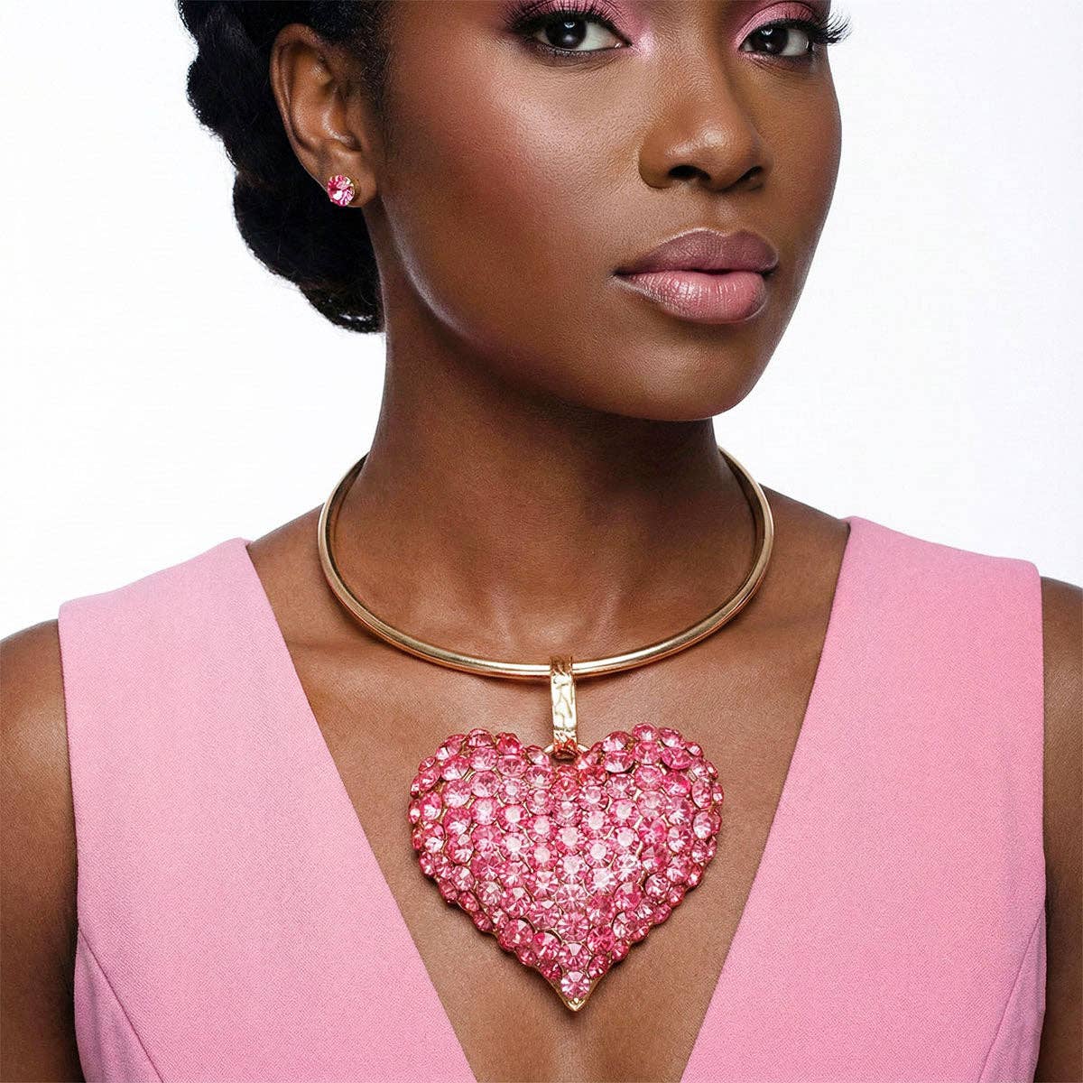 Fuchsia Stone Domed Oversized Heart Chunky Collar Necklace - Reed House of Jewels