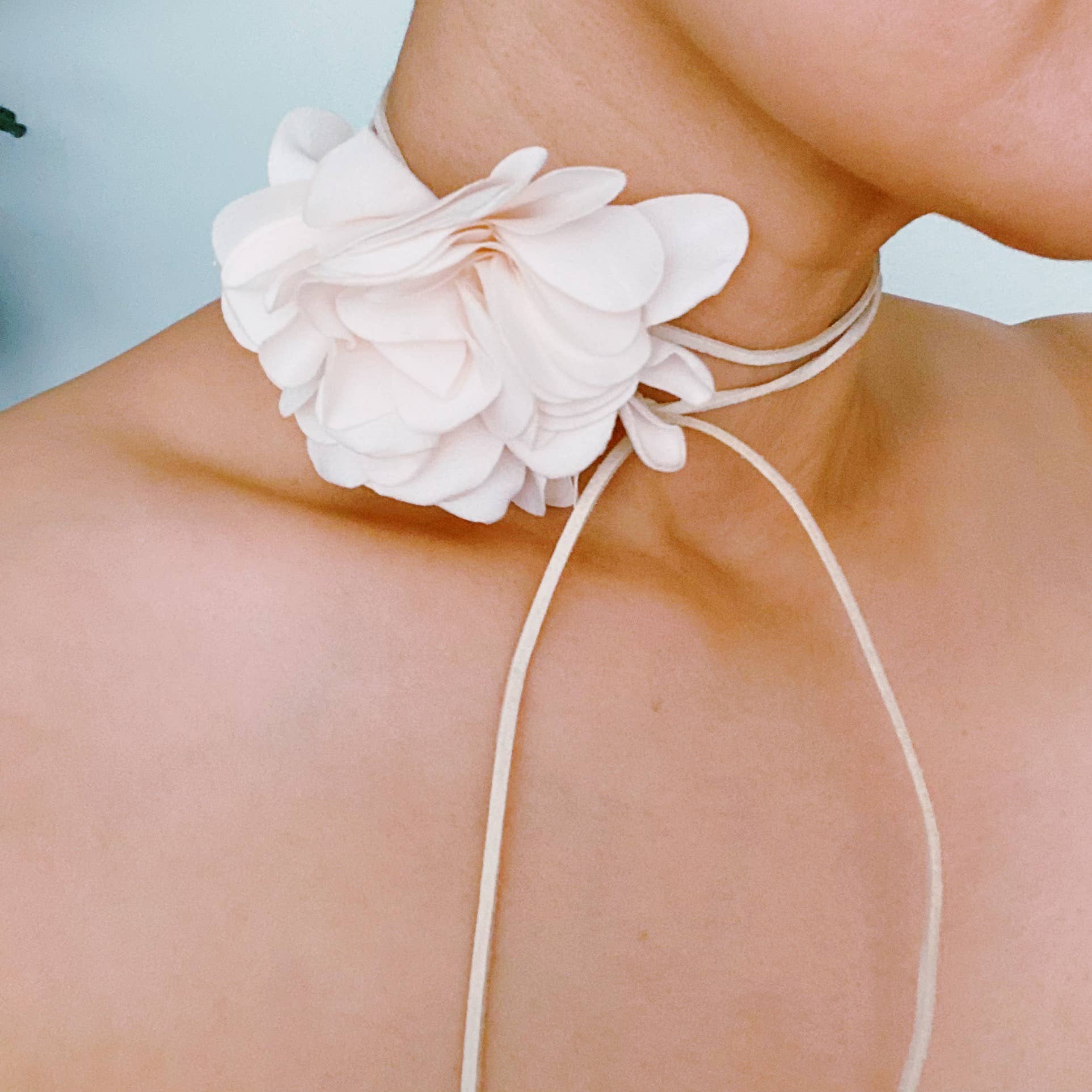 Cream Chiffon Petals Rosette Tie Necklace - Reed House of Jewels