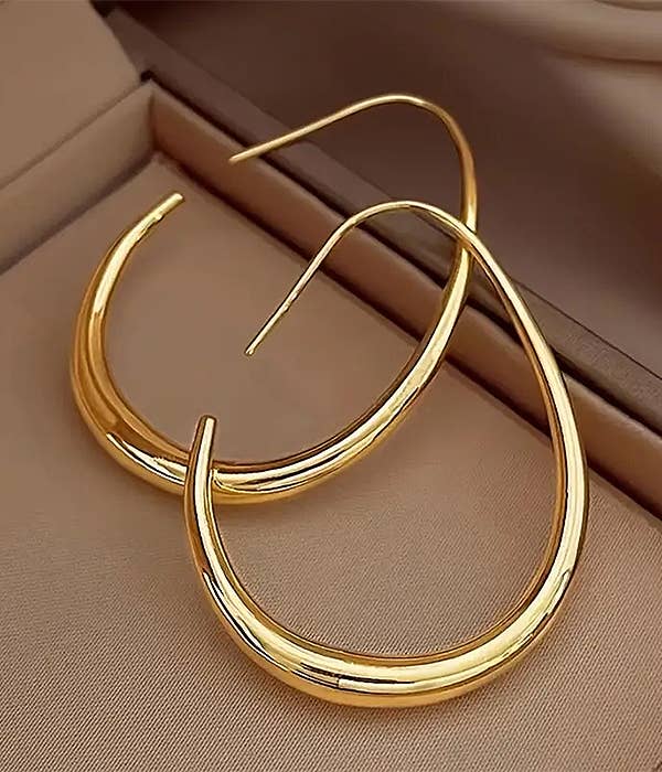 Gold Tone Teardrop Hoop Earrings - Reed House of Jewels