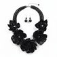 Black Flower Layered Pearl Statement Bib Necklace and Earring Set - Reed House of Jewels