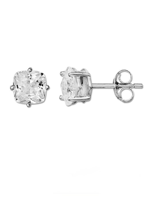 Square Cubic Zirconia Cushion Stud Sterling Silver Earrings - Reed House of Jewels