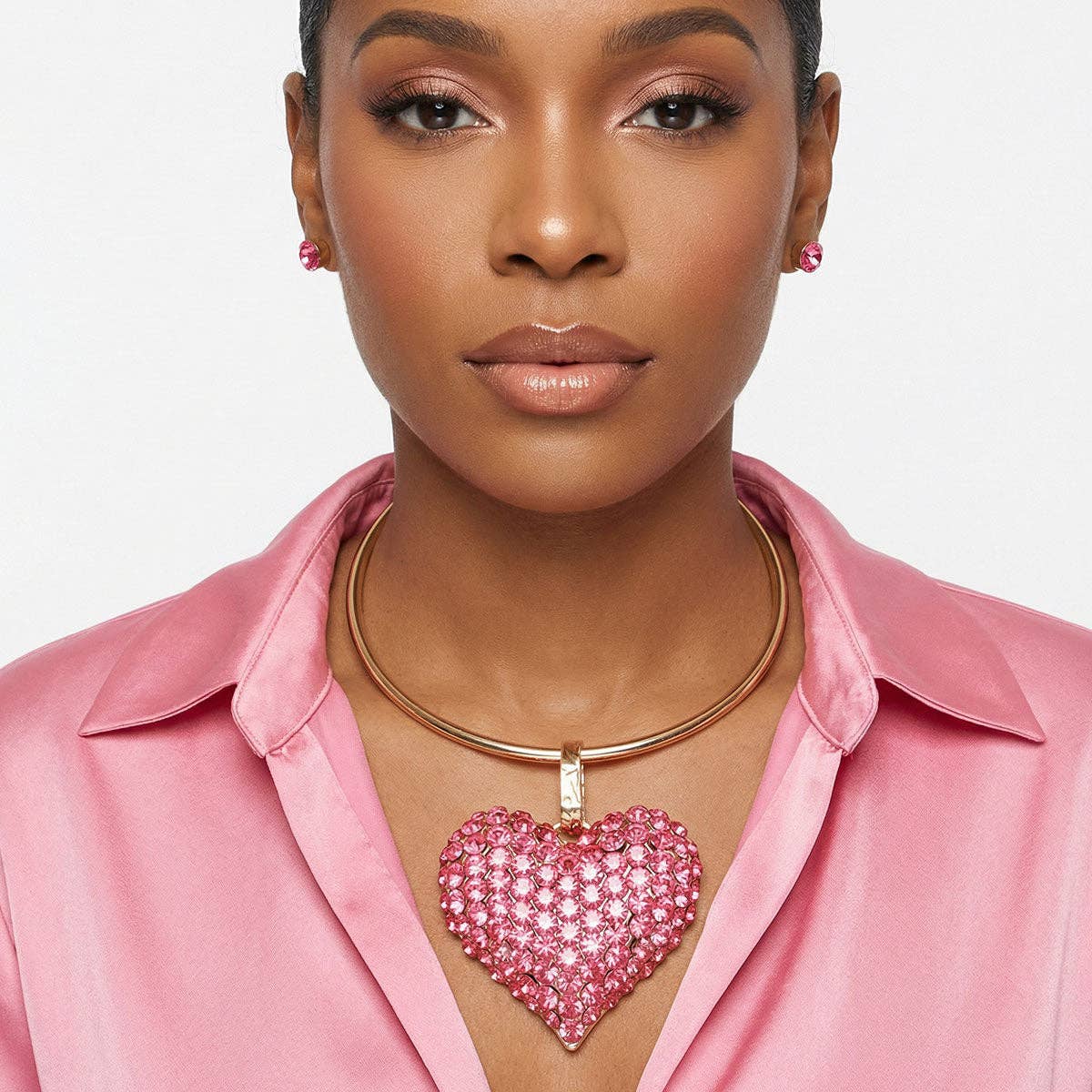 Fuchsia Stone Domed Oversized Heart Chunky Collar Necklace - Reed House of Jewels