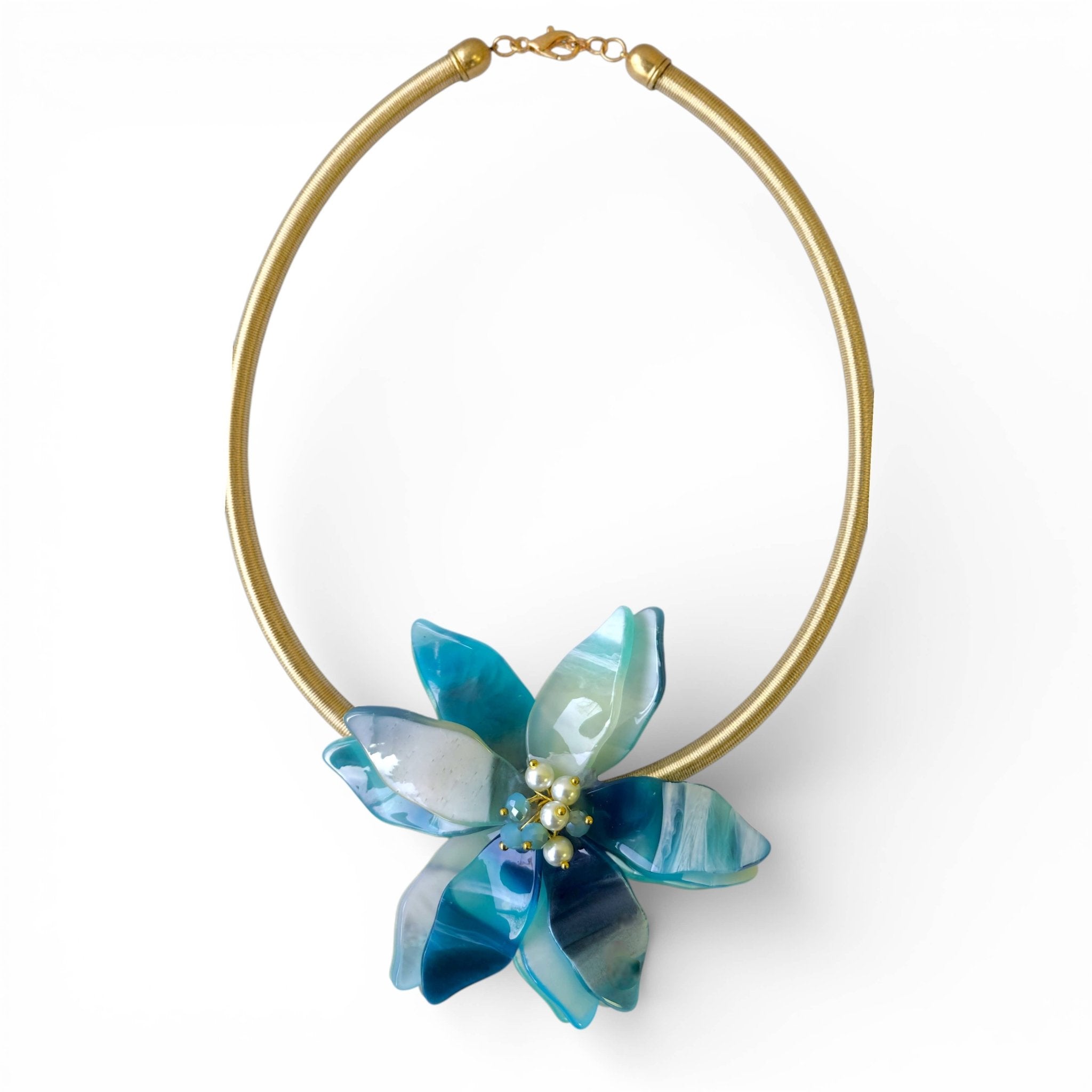 Turquoise Lotus Flower Collar Necklace - Reed House of Jewels