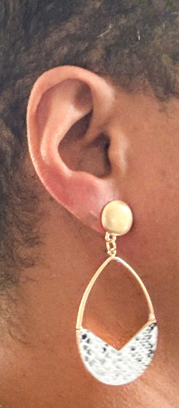 White and Black Faux Snakeskin Paddle Earrings - Reed House of Jewels