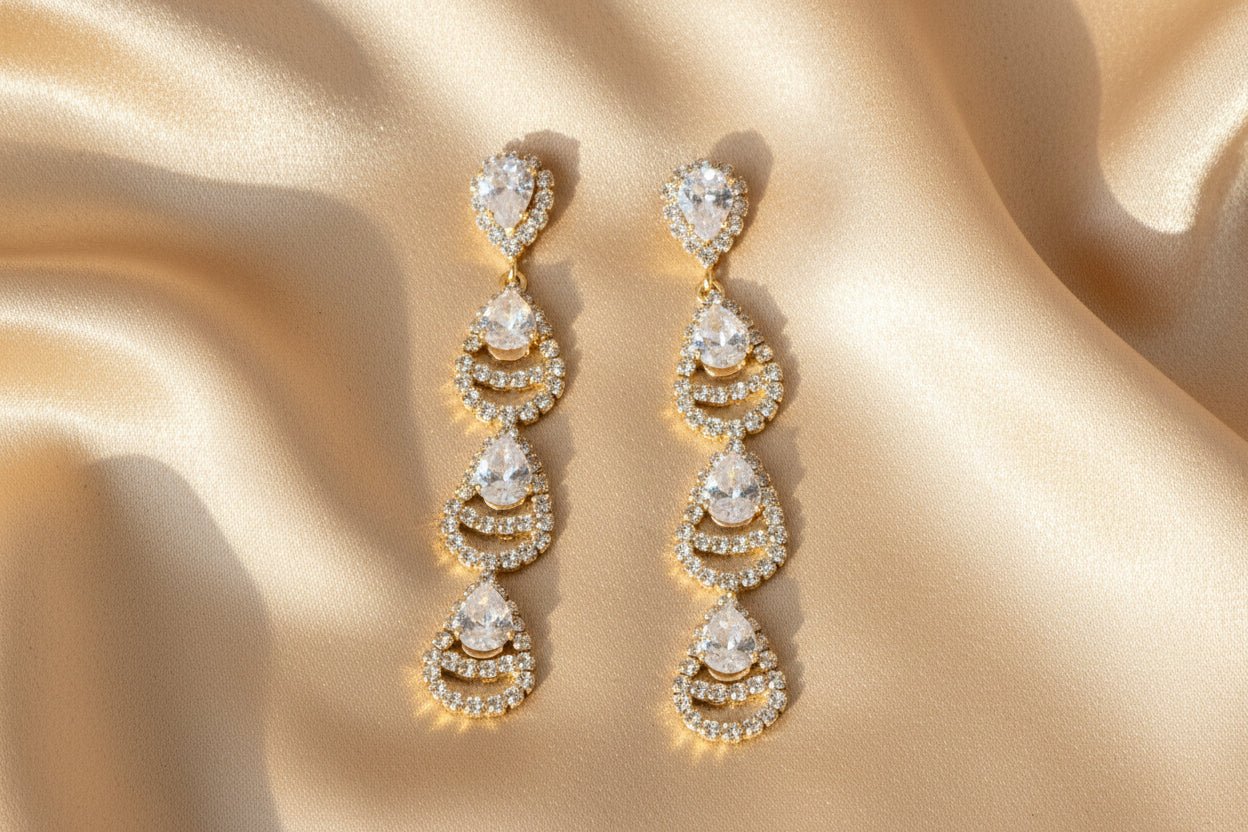 Linear Clear Crystal and Gold Earrings - Reed House of Jewels