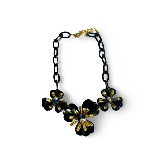 Black Resin and Gold Tone Necklace - Reed House of Jewels