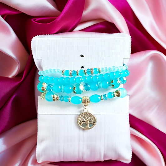 Teal Tree of Life Beaded Stack Bracelet - Reed House of Jewels