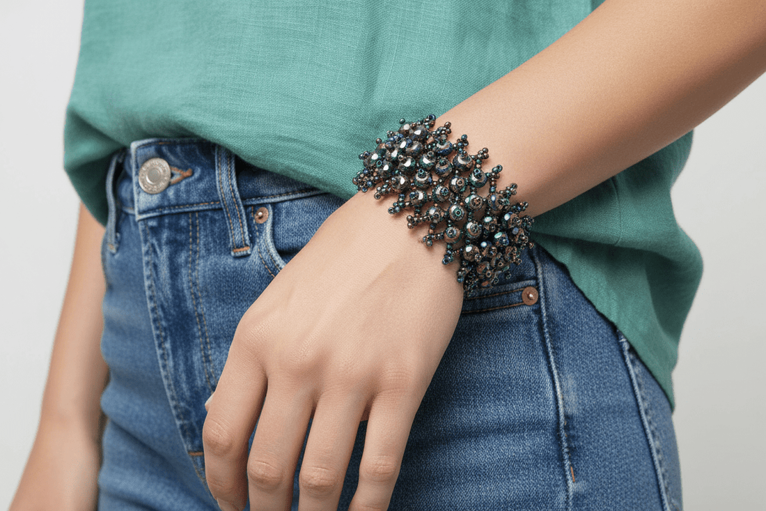 Iridescent Turquoise/Teal Crystal Beaded Fashion Bracelet - Reed House of Jewels