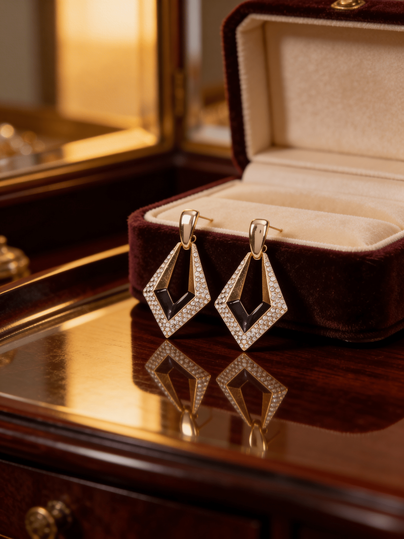 Diamond Two - Tone Rhinestone Detail Drop Earrings - Reed House of Jewels