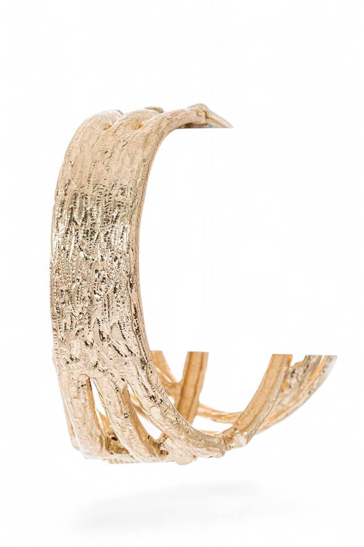 Pearl Accent Oversize Textured Whirl Hinged Gold Tone Bangle Bracelet - Reed House of Jewels