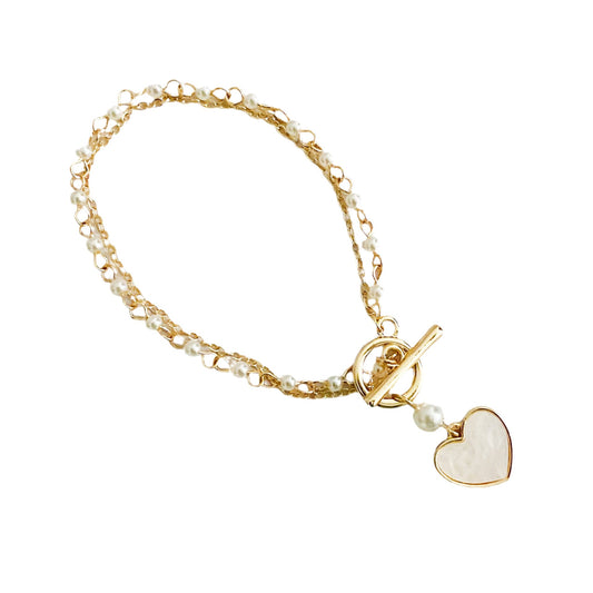 Layered Pearl Chain Heart Bracelet - Reed House of Jewels