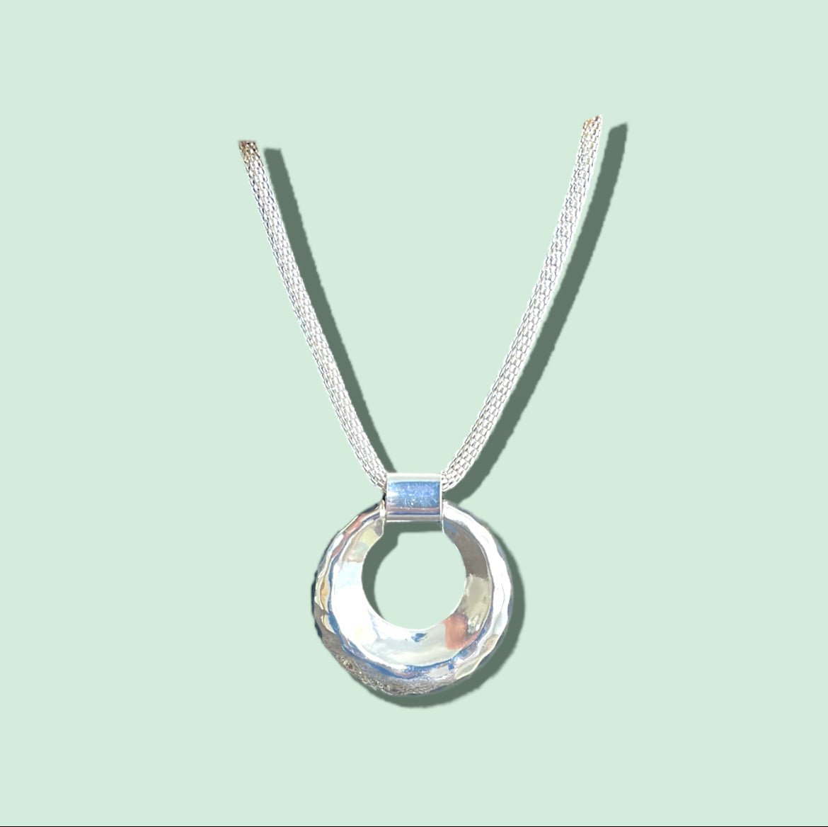 Silver Mesh Chain with Hammered Pendant Necklace - Reed House of Jewels