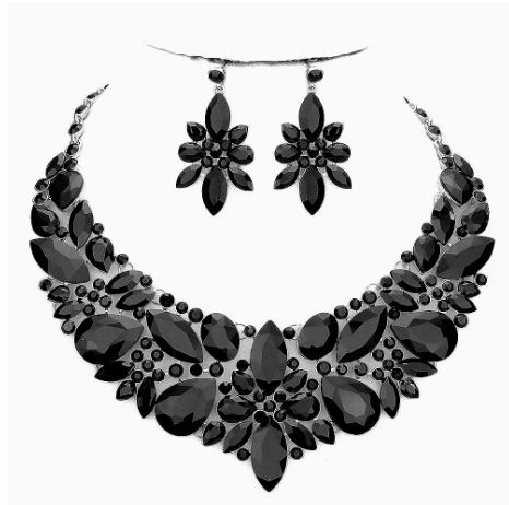 Black Floral Crystal Necklace Set - Reed House of Jewels