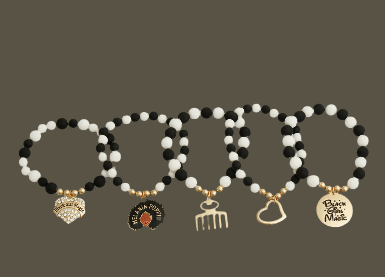 5 pcs Matte Black and White Black Girl Magic Bracelets Stack - Reed House of Jewels