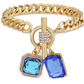 Aqua and Blue Double Stone Charm Toggle Bracelet and Stud Earring Set - Reed House of Jewels