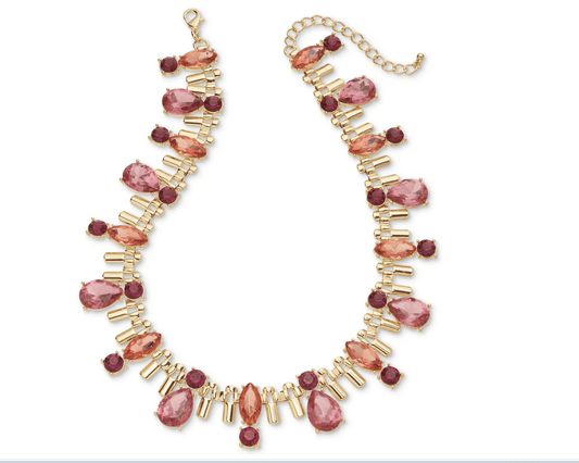 Gold - Tone Tri Color Crystal & Stone Statement Necklace - Reed House of Jewels