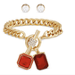 Red Double Stone Charm Toggle Bracelet and Stud Earring Set - Reed House of Jewels