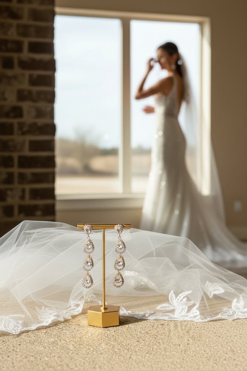 Linear Clear Crystal and Gold Earrings - Reed House of Jewels