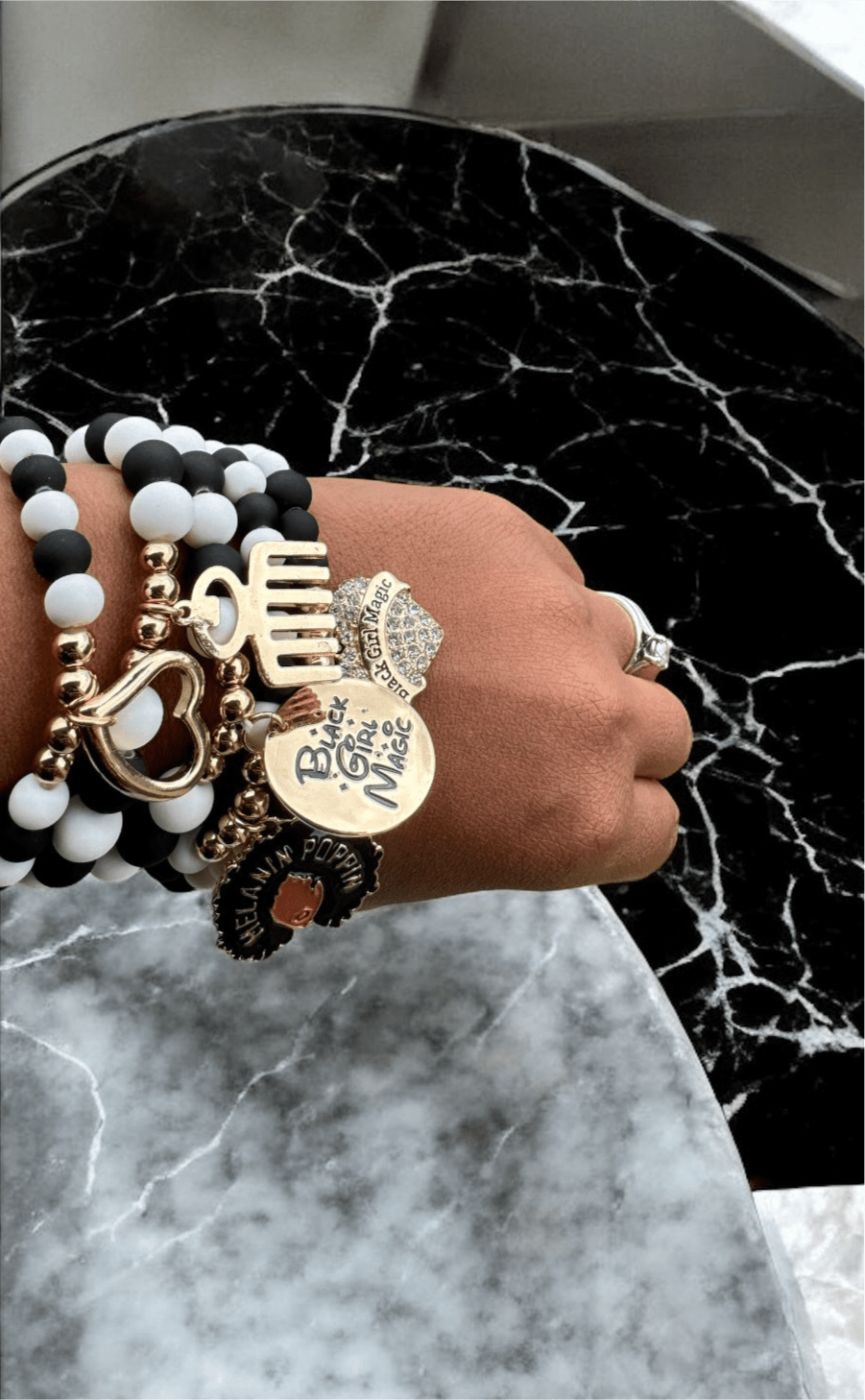 5 pcs Matte Black and White Black Girl Magic Bracelets Stack - Reed House of Jewels