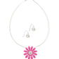 Silver Tone Coil Pink Flower Pendant Necklace and Drop Earring Set - Reed House of Jewels