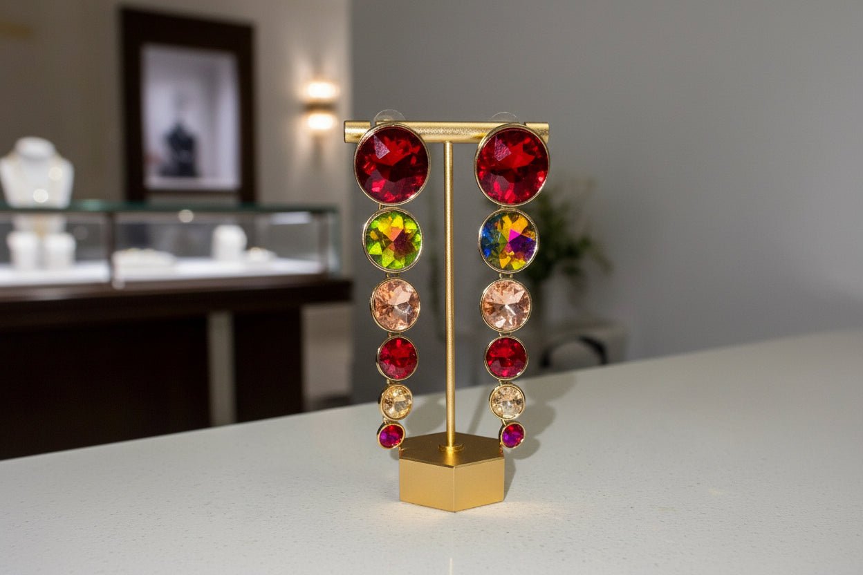 Vibrant Multi - Color Crystal Dangle Statement Earrings - Reed House of Jewels