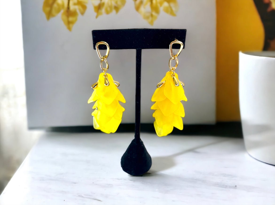 Yellow and Gold Tone Dangle Flower Earrings - Reed House of Jewels