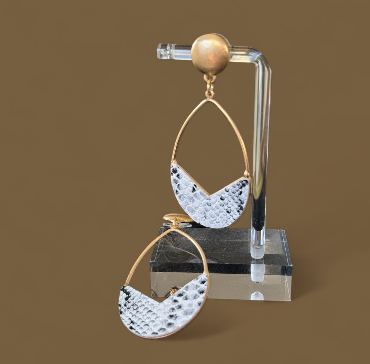 White and Black Faux Snakeskin Paddle Earrings - Reed House of Jewels