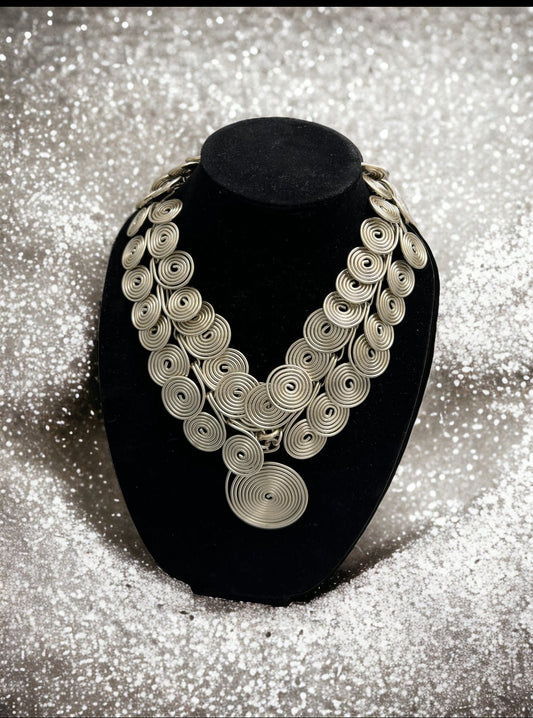 Champagne Silver Disc Link Statement Necklace - Reed House of Jewels