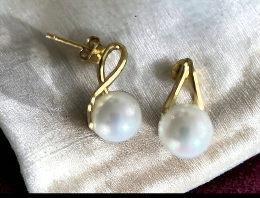 Gold Tone over Sterling Silver and Pearl Stud Earrings - Reed House of Jewels