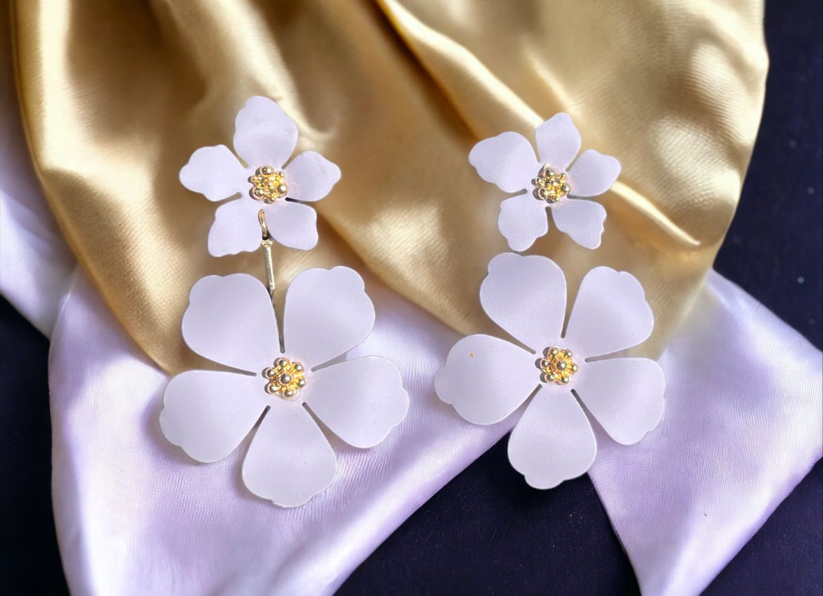 Lavender/Purple Gold Tone Dangle Flower Blossom Earrings - Reed House of Jewels