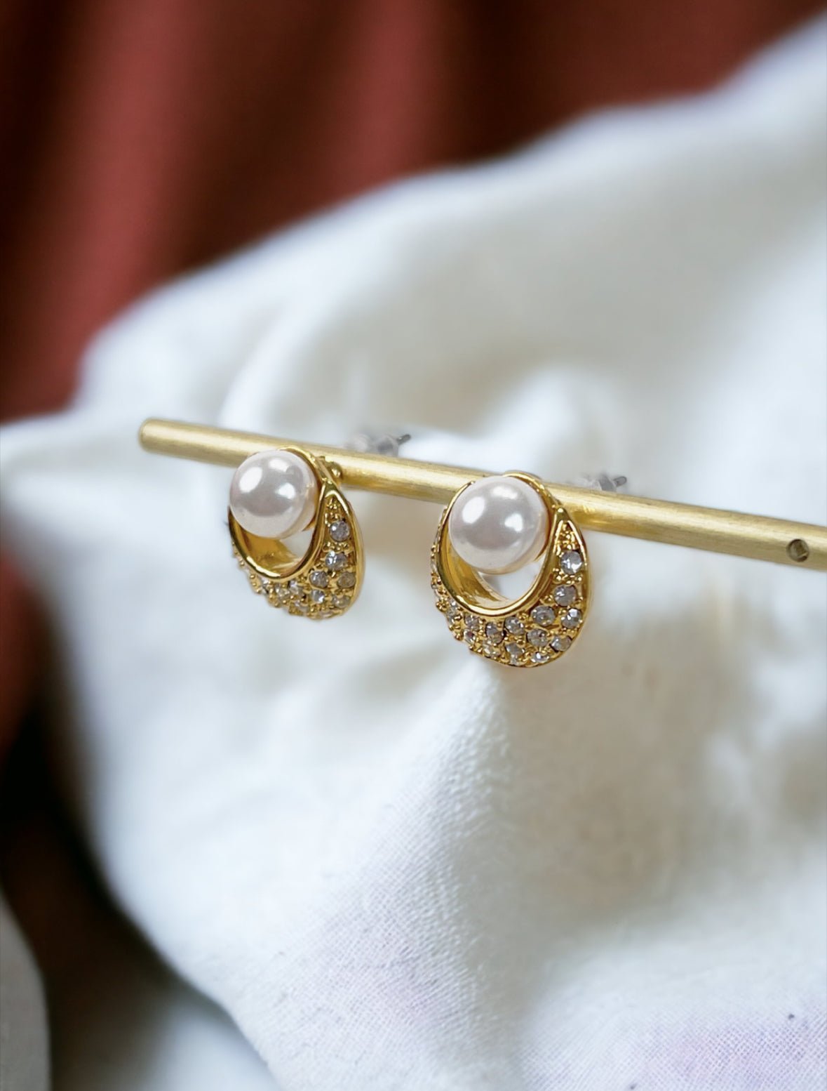 Gold, Pearl, and CZ Vintage Style Stud Earrings - Reed House of Jewels