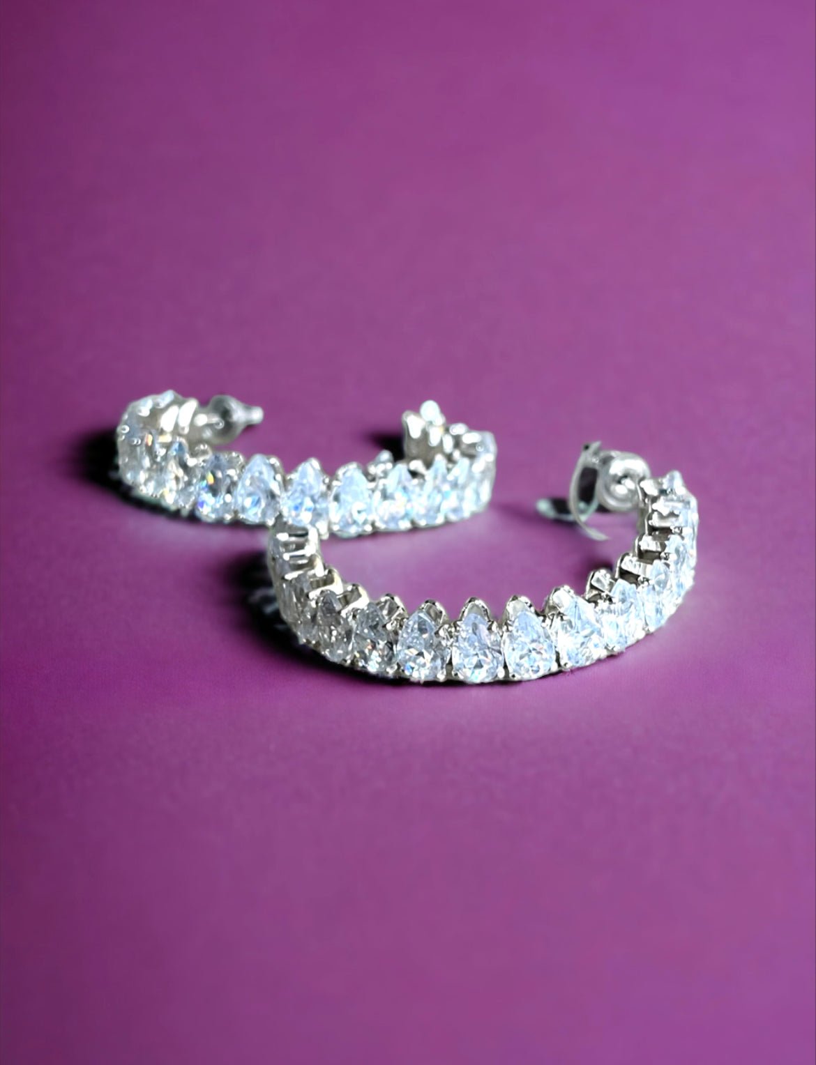 Silver Tone CZ 35 Millimeter Hoop Earrings - Reed House of Jewels