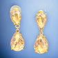 Gold Tone and Light Topaz Crystal Double Teardrop Post Earrings - Reed House of Jewels
