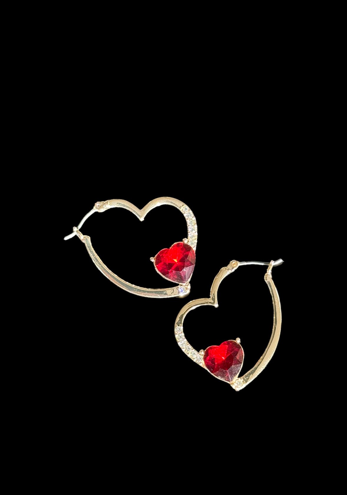 Red Stone Heart Hoops with Crystals Earrings - Reed House of Jewels