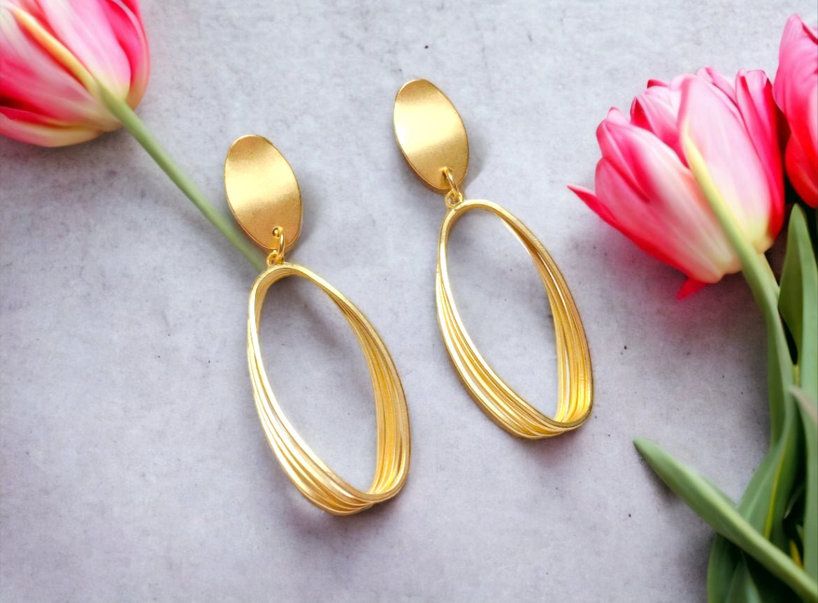 Gold Tone Rugby Clip - on Earrings - Reed House of Jewels