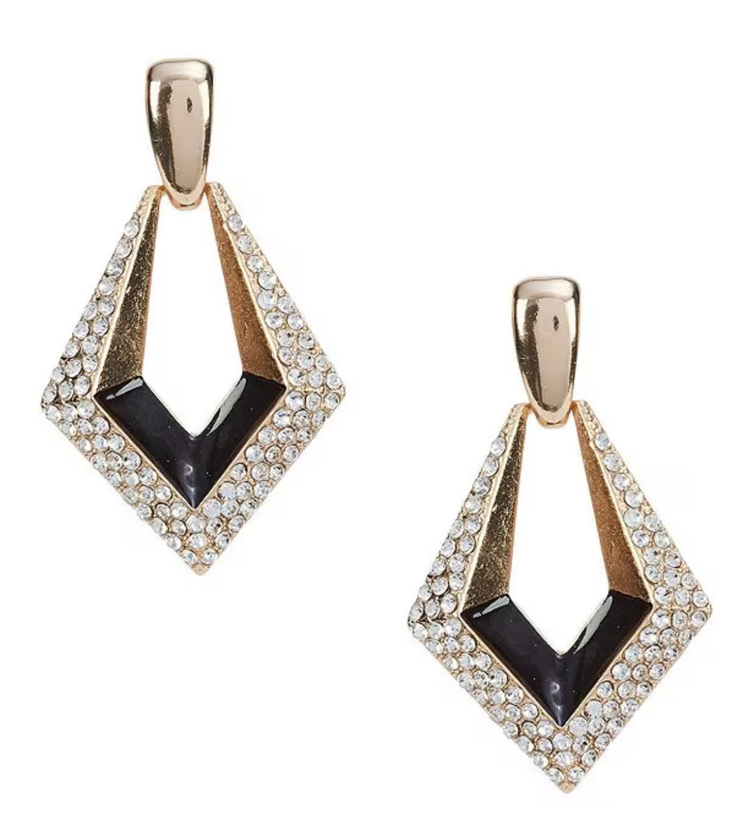 Diamond Two-Tone Rhinestone Detail Drop Earrings