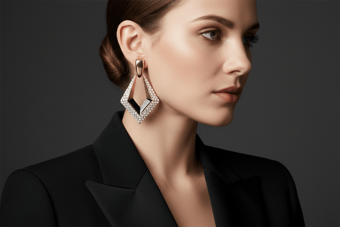 Diamond Two - Tone Rhinestone Detail Drop Earrings - Reed House of Jewels