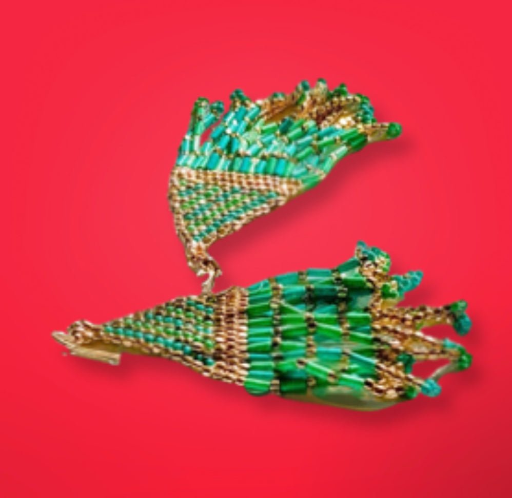 Green and Gold Beaded Dangle Earrings - Reed House of Jewels