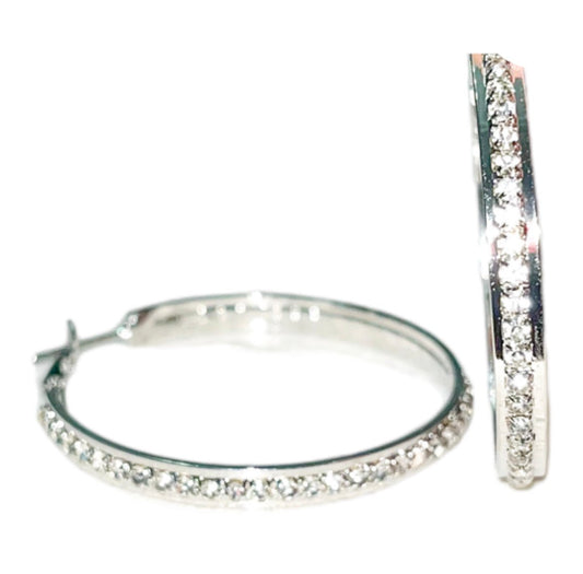 Rhinestone Medium Hoop Earrings - Silver - Reed House of Jewels