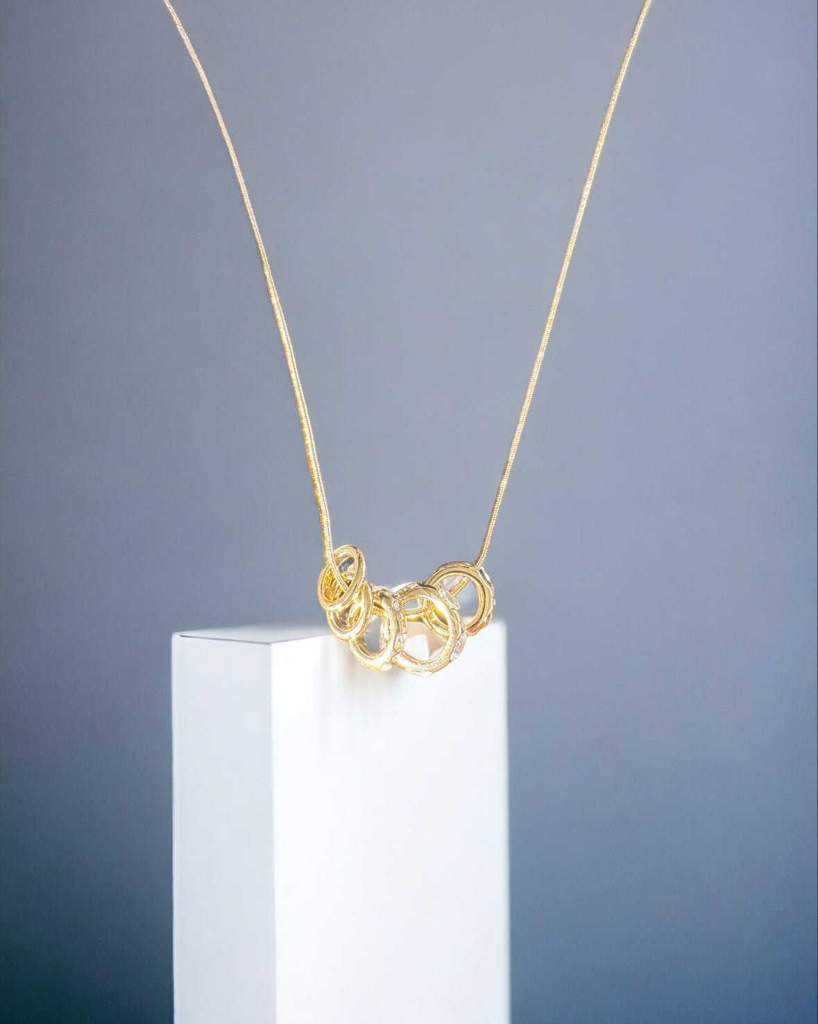5 Ring Gold and Crystal Pendant Necklace - Reed House of Jewels