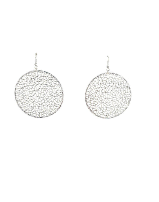 Silver Tone Filigree Disk Earrings - Reed House of Jewels