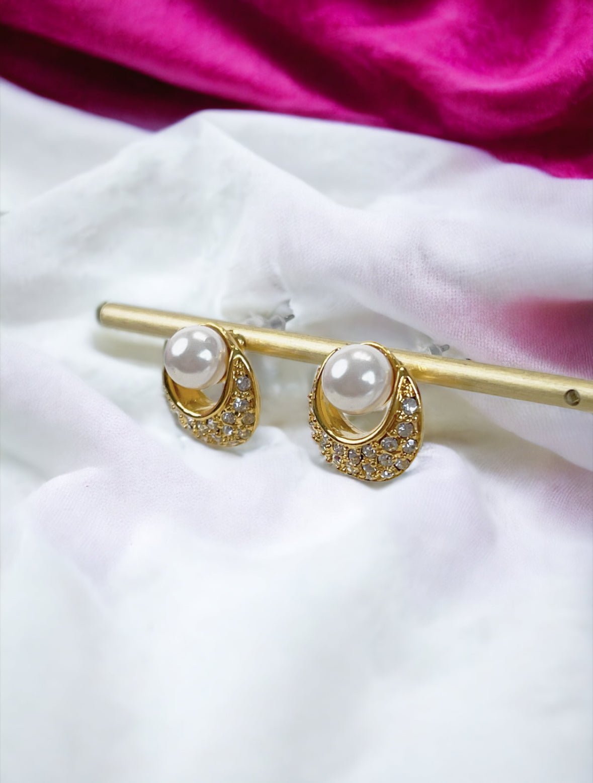Gold, Pearl, and CZ Vintage Style Stud Earrings - Reed House of Jewels