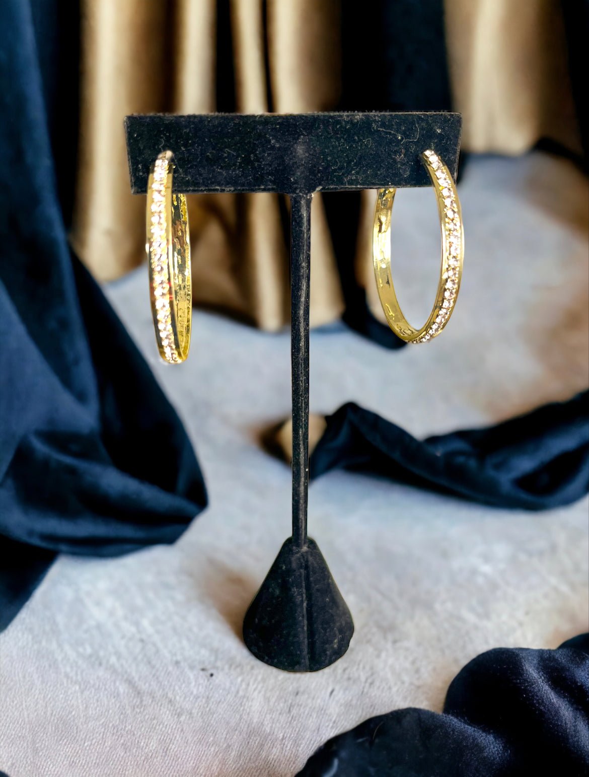 Rhinestone Medium Hoop Earrings - Gold - Reed House of Jewels