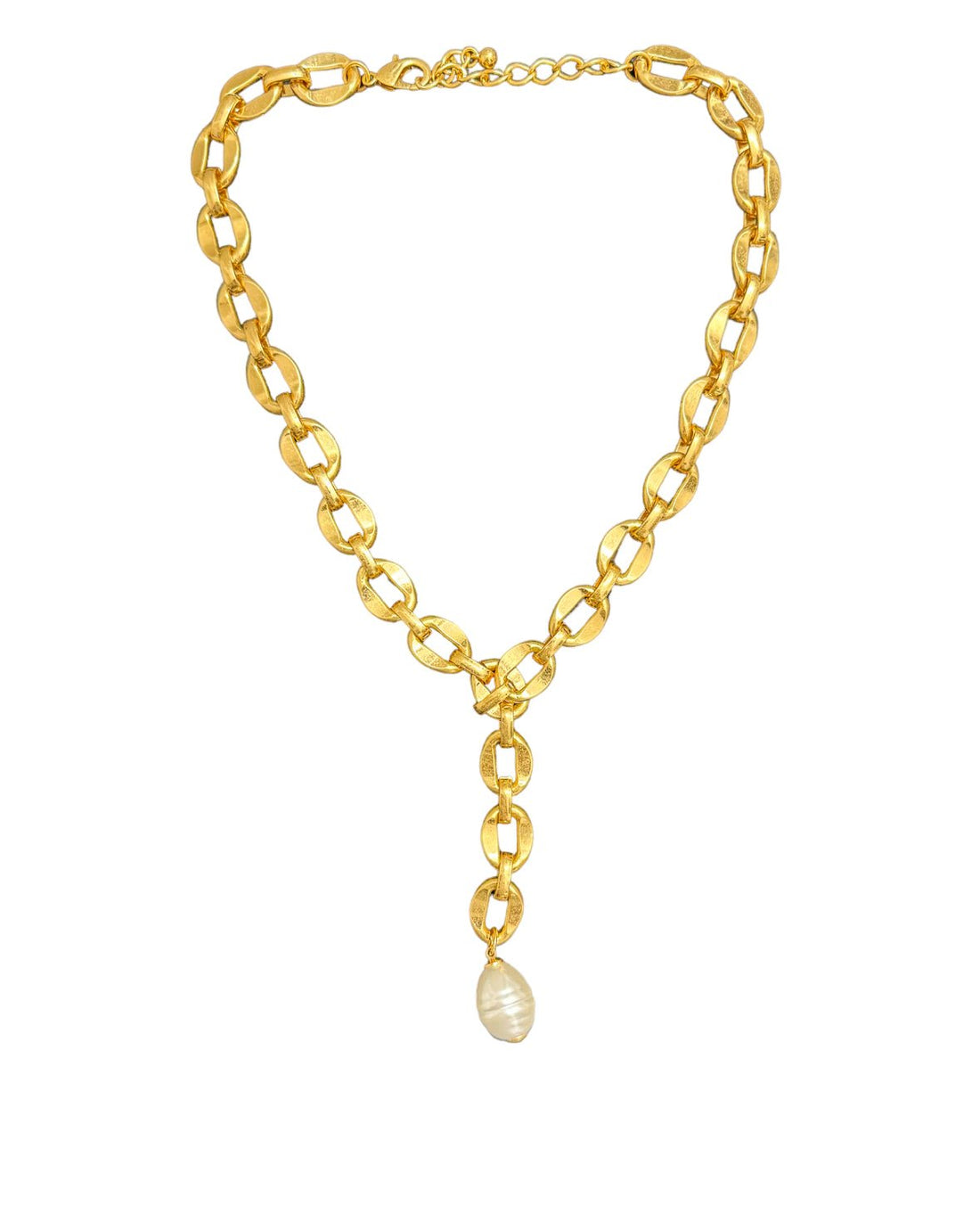 Freshwater Pearl Bold Link Necklace - Gold - Reed House of Jewels