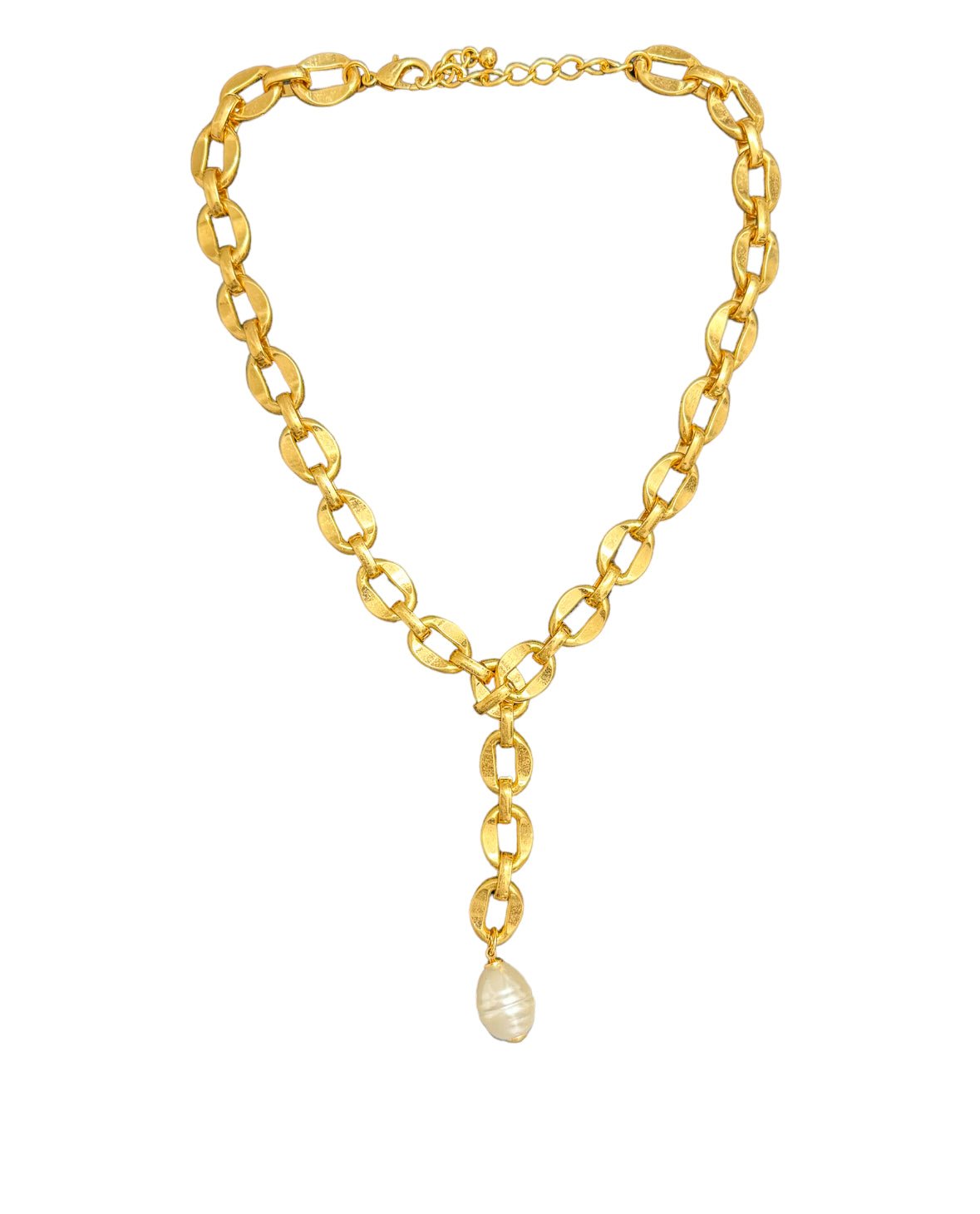 Freshwater Pearl Bold Link Necklace - Gold - Reed House of Jewels